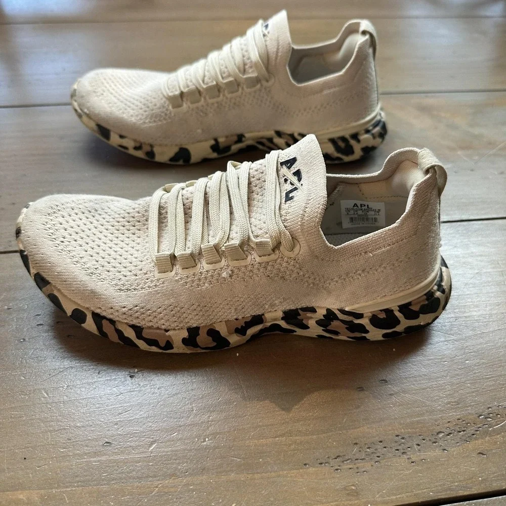 APL TechLoom Breeze Shoes Womens Size 5 Beige Leopard Running‎ Knit Sneakers
